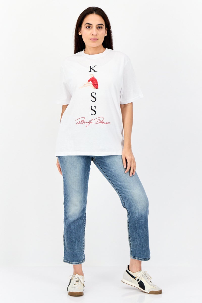 Marilyn Monroe Women Oversized  Crew Neck Short Sleeve Graphic Print T Shirt, White - Image 2